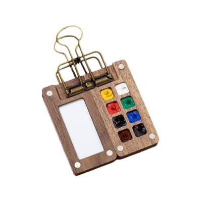 DHliIQQ Tragbares Mini-Aquarell-Paletten-Set, aus Holz, Mini-Aquarellkasten, Reiseton, Aquarellbuch, Skizzenpinsel, Aquarell von DHliIQQ